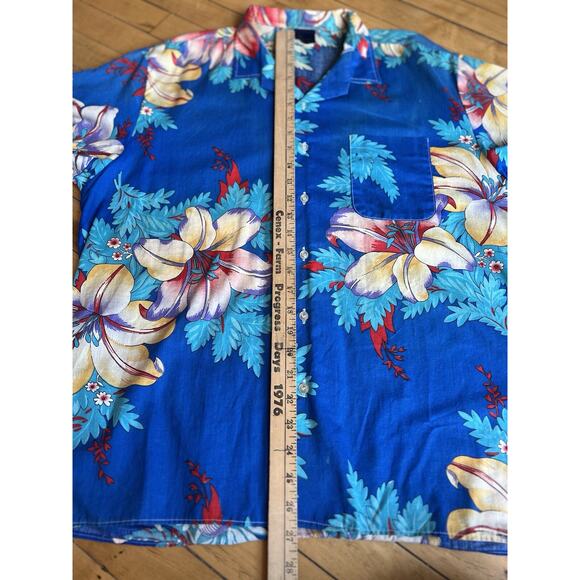 Wrangler Hawaiian Shirt Floral Print Mens Size Large Vintage Button Blue - Picture 4 of 10